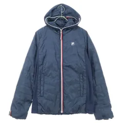 美品 FILA フィラ ロゴ刺繍 フード付 中綿ジャケット M ネイビー メンズ 古着