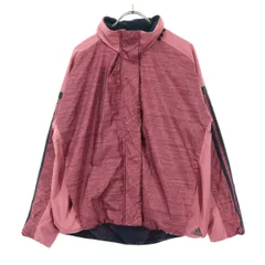 adidas アディダス ワンポイントロゴ 長袖 ウインドブレーカー M レッド系 フーディー収納 レディース 古着