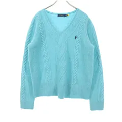 POLO RALPH LAUREN ポロラルフローレン ワンポイントロゴ 長袖 Vネック ニット M ブルー系 レディース 古着