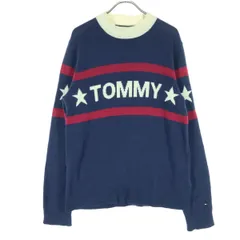 TOMMY JEANS トミージーンズ ウールブレンド ロゴ 長袖 セーター S ネイビー系 メンズ 古着