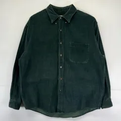 古着 90's/90年代 エディー・バウアー Eddie Bauer 長袖シャツ 白タグ コーデュロイ生地 千鳥柄 アウトドア ポケット L  グリーン系 メンズ