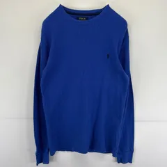 古着 ポロ・ラルフローレン POLO RALPH LAUREN 長袖Tシャツ クルーネック ワンポイントロゴ ワッフル生地 サーマル S  ブルー メンズ