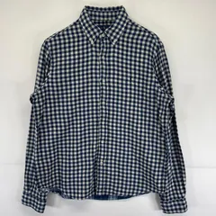 古着 ラルフローレン RALPH LAUREN 長袖シャツ ダブルガーゼ ワンポイントロゴ チェック柄 ギンガム 千鳥柄 L  ホワイト メンズ