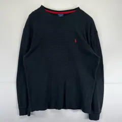 古着 ポロ・ラルフローレン POLO RALPH LAUREN 長袖Tシャツ クルーネック ワッフル生地 サーマル ワンポイントロゴ刺繍 XL  ブラック メンズ