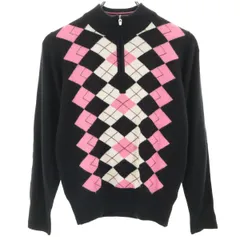 adidas アディダス ウールブレンド アーガイル柄 ゴルフ 長袖 ハーフジップ セーター M ブラック ニット レディース 古着