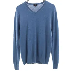 美品 UNIQLO ユニクロ カシミヤ100％ 長袖 Vネック セーター M 青紺 ニット メンズ 古着
