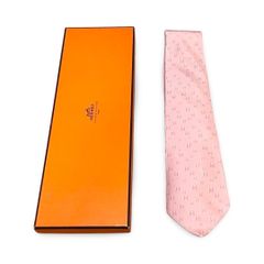 新品タグ 箱付 HERMES エルメス チェーン柄 シルク ネクタイ ピンク
