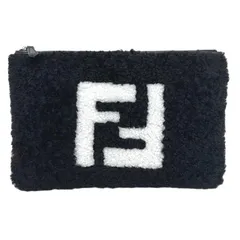 FENDI　フェンディ　バッグ　ムートン　ボア　ロゴ　クラッチ　ポーチ　ブラック
