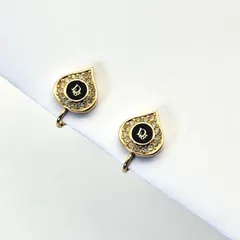 美品 Dior ロゴ イヤリング クローバー ラインストーン ゴールド 2個1組 クリスチャン ディオール  Christian ヴィンテージ