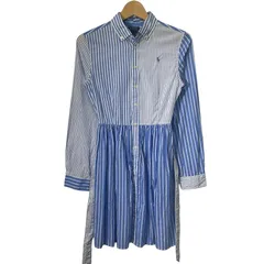 Polo Ralph Lauren ポロラルフローレン レディースキッズワンピース ポニー刺繡 ストライプ ベトナム製 16サイズ ライトブルー ホワイト