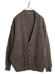 【お得なクーポン配布中!】 アイランド製 オービス フィッシャーマン ウール ニット カーディガン メンズ L / 古着 重ね着 前開き アラン ケーブル セーター ブラウン