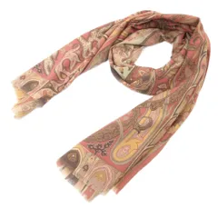 エトロ ETRO 大判ストール ペイズリー ウール シルク混 総柄 ピンク /JS