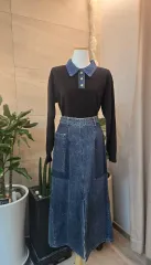 デニム KARA ボタン ニット トップス | バスト 50 | そう丈 57