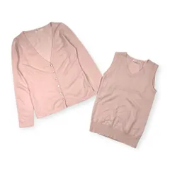 アンサンブル カシミヤ100% DOUBLEDAY ダブルデイ ニット カーディガン ノースリーブ セーター S~M程度 /うすピンク レディース