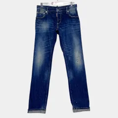 ディースクエアード　ジーンズ　ダメージ　折り返し 縫い　レザーパッチ　ストレート