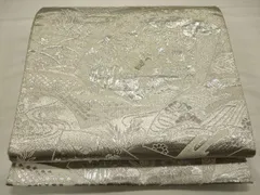 平和屋着物◎六通柄袋帯　地紙重ね鴛鴦花文　プラチナ銀箔二重織　正絹　逸品　CABA0085oyのサムネイル