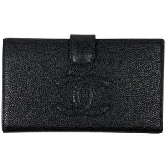 【在庫一掃】 シャネル CHANEL ココマーク 二つ折り長財布 がま口 二つ折り財布 キャビアスキン ブラック レディース 【中古】