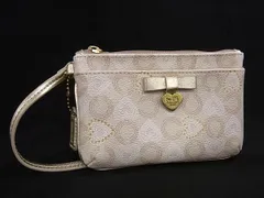 COACH コーチ オプアート PVC リボン ハート アクセサリーポーチ 小物入れ マルチケース レディース ライトベージュ系 DK8589