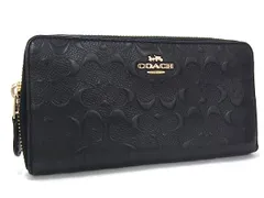 ■美品■ COACH コーチ F67566 シグネチャー レザー エンボス ラウンドファスナー 長財布 ウォレット 小銭入れ ブラック系 DK8604