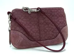 ■美品■ COACH コーチ ミニシグネチャー キャンバス×スエード ポーチ マルチケース 小物入れ レディース パープル系 DK8678