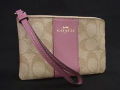 ■極美品■ COACH コーチ 58035 シグネチャー PVC×レザー ポーチ マルチケース 小物入れ カードケース ブラウン系×ピンク系 DK8681