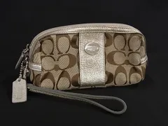 COACH コーチ シグネチャー キャンバス×レザー リストレット アクセサリーポーチ 小物入れ マルチケース ブラウン系 DK8682