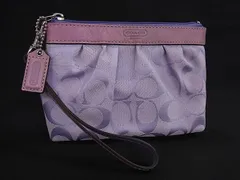 ■美品■ COACH コーチ シグネチャー キャンバス リストレット アクセサリーポーチ 小物入れ マルチケース ラベンダー系 DK8684