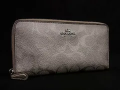 ■美品■ COACH コーチ F39670 シグネチャー PVC ラウンドファスナー 長財布 ウォレット 小銭入れ メタリックベージュ系 DK8689
