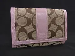 ■美品■ COACH コーチ シグネチャー キャンバス 二つ折り 財布 ウォレット 小銭入れ 札入れ ブラウン系×ラベンダー系 DK8691