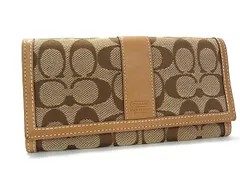 ■美品■ COACH コーチ シグネチャー キャンバス×レザー 二つ折り 長財布 ウォレット 札入れ 小銭入れ レディース ブラウン系 DK8693