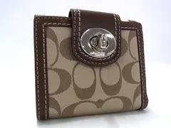 ■美品■ COACH コーチ シグネチャー キャンバス×レザー ターンロック 二つ折り 財布 ウォレット 小銭入れ ブラウン系 DK8698