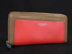 COACH コーチ レザー バイカラー ラウンドファスナー 長財布 ウォレット 小銭入れ 札入れ レディース ブラウン系×レッド系 DK8819