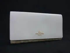 ■美品■ COACH コーチ C5966 シグネチャー レザー×PVC 三つ折り 長財布 ウォレット レディース アイボリー系 DK8832