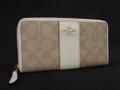 COACH コーチ F54630 シグネチャー PVC×レザー ラウンドファスナー 長財布 ウォレット レディース ベージュ系×ホワイト系 DK8847