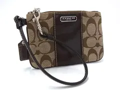 ■美品■ COACH コーチ シグネチャー キャンバス×レザー アクセサリーポーチ 小物入れ マルチケース レディース ブラウン系 DK8862