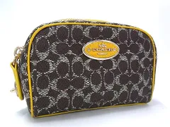 ■美品■ COACH コーチ 53025 シグネチャー PVC マルチケース ポーチ 小物入れ レディース ブラウン系×イエロー系 DK9100