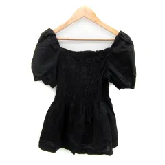 N.Natural Beauty Basic N.ナチュラルビューティーベーシック ブラウス カットソー 半袖 スクエアネック 無地 レースアップリボン M 黒 ブラック /SY21