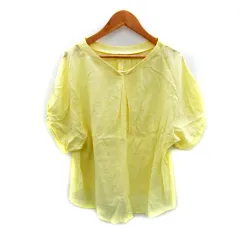 ボールジー BALLSEY トゥモローランド ブラウス カットソー 半袖 Vネック 無地 透け感 36 S 黄 イエロー /SY22