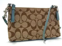 COACH コーチ 6368N シグネチャー キャンバス×レザー ポシェット クロスボディ ショルダーバッグ ブラウン系×ライトブルー系 DK8571