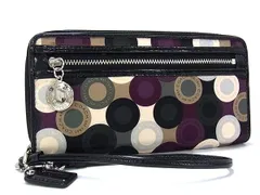 COACH コーチ サテン 総柄 ラウンドファスナー 長財布 ウォレット 札入れ 小銭入れ レディース ブラック系×マルチカラー DK8572