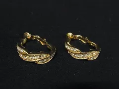 ■美品■ GIVENCHY ジバンシィ ヴィンテージ ラインストーン クリップ式 イヤリング アクセサリー レディース ゴールド系 DK8037