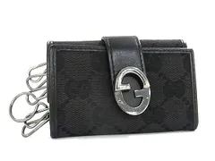 ■美品■  GUCCI グッチ GG柄 GGキャンバス×レザー 6連 キーケース 鍵入れ メンズ レディース ブラック系 DK7723