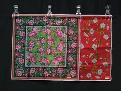 ■美品■ KENZO ケンゾー コットン100％ フラワー 花柄 ハンカチーフ 2点セット レッド系 グリーン系 DK7312