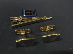 ■美品■ YVESSAINTLAURENT イヴサンローラン ヴィンテージ カフス カフリンクス ネクタイピン  2点セット ゴールド系 DK7175