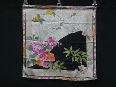 ■極美品■ LEONARD レオナール シルク100% フラワー 花柄 スカーフ ハンカチーフ ポケットチーフ ブラック系×マルチカラー DK7240