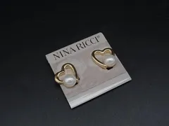 ■美品■ NINA RICCI ニナリッチ ハート パール クリップ式 イヤリング アクセサリー レディース ゴールド系 DK4615