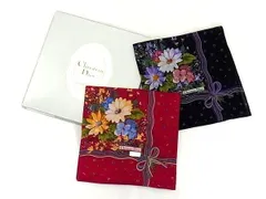 ■新品■未使用■ ChristianDior ディオール コットン100%  ハンカチーフ 2点セット ワインレッド系 ブラック系 DJ5626