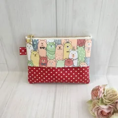 くまくま×赤ドット　ポケットティッシュポーチ　ミニポーチ