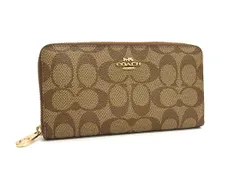 ■美品■ COACH コーチ C4452 シグネチャー PVC ラウンドファスナー 長財布 ウォレット 札入れ 小銭入れ カード入れ ブラウン系 DJ4847