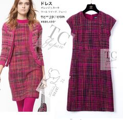 157万 シャネル ジャケット スカート スーツ CHANEL レッド ネイビー